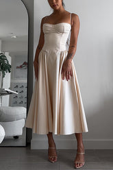 Meridress – Korsett-Swing-Midikleid mit Spaghettiträgern und Taschen