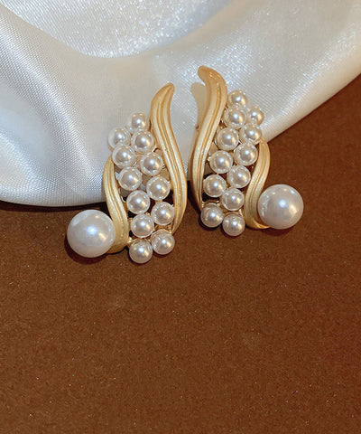 Pendientes de aro con perlas de aleación de plata de ley y oro de moda  Pendientes de aro con perlas de aleación de plata de ley y oro de moda