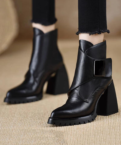 Classy Black Splicing Chunky Heel Ankle Boots Classy Black Splicing Chunky Heel Ankle Boots