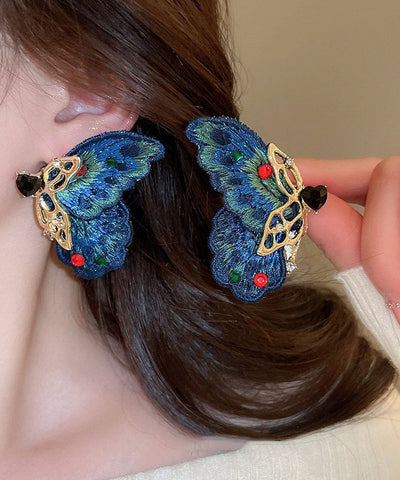 Retro Blau Legierung Zirkon Gewebt Asymmetrische Schmetterling Creolen  Retro Blau Legierung Zirkon Gewebt Asymmetrische Schmetterling Creolen