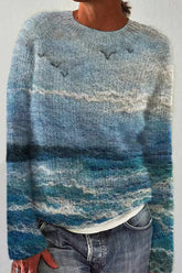 Meridress O-Ausschnitt Langarm Grafik Freizeitpullover (in 3 Mustern)