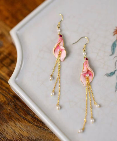 Beautiful Pink Sterling Silver Overgild Pearl Horseshoe Lotus Tassel Drop Earrings Beautiful Pink Sterling Silver Overgild Pearl Horseshoe Lotus Tassel Drop Earrings