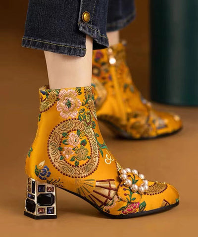 Bohemian Black Embroidery Nail Bead Zircon Chunky Heel Boots Bohemian Black Embroidery Nail Bead Zircon Chunky Heel Boots