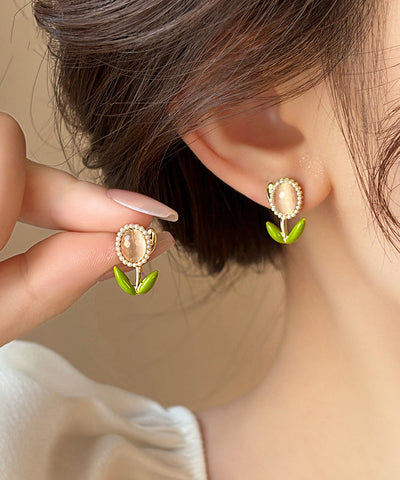 Original Design Pink Sterling Silver Alloy Tulip Stud Earrings Original Design Pink Sterling Silver Alloy Tulip Stud Earrings