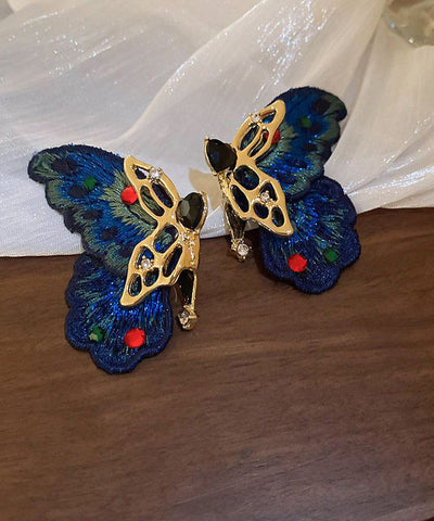 Retro Blau Legierung Zirkon Gewebt Asymmetrische Schmetterling Creolen  Retro Blau Legierung Zirkon Gewebt Asymmetrische Schmetterling Creolen