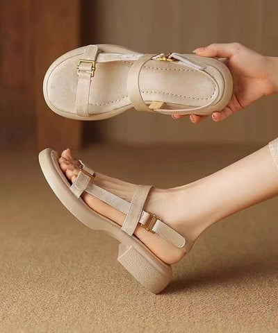 Apricot Chunky Cowhide Leather Casual Splicing Sandals Apricot Chunky Cowhide Leather Casual Splicing Sandals