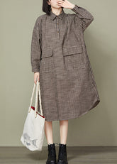 Kaffee Streifen Baumwolle Blusen Kleider Peter Pan Kragen Herbst