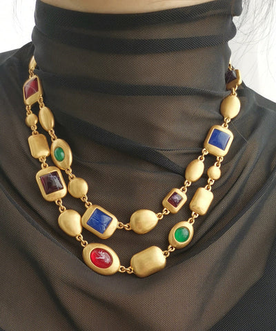 Collar de moda con bicapa de esmalte de colores y cobre dorado  Collar de moda con bicapa de esmalte de colores y cobre dorado