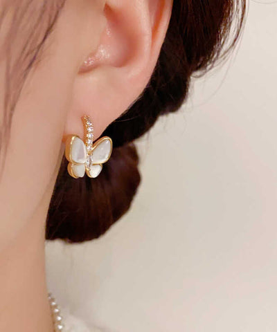 Modern Gold Copper Overgild Zircon Butterfly Hoop Earrings Modern Gold Copper Overgild Zircon Butterfly Hoop Earrings