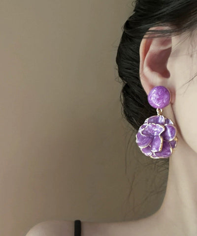 Fine Purple Sterling Silver Alloy Floral Drop Glaze Stud Earrings Fine Purple Sterling Silver Alloy Floral Drop Glaze Stud Earrings