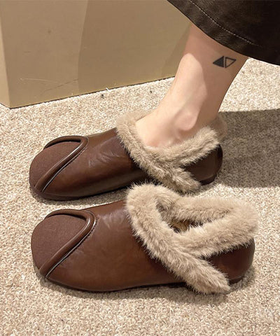 Casual Khaki Comfy Splicing Flat Feet Shoes Fuzzy Wool Lined Casual Khaki Comfy Splicing Flat Feet Shoes Fuzzy Wool Lined
