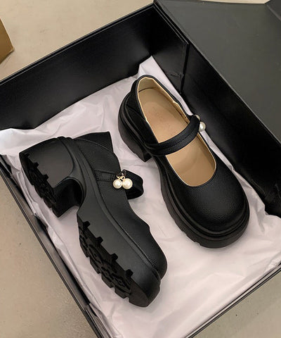 Black Chunky Faux Leather Fitted Splicing Loafer Shoes Black Chunky Faux Leather Fitted Splicing Loafer Shoes