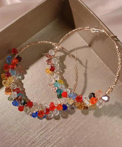 Oversize Gold Copper Overgild Crystal Hoop Earrings Oversize Gold Copper Overgild Crystal Hoop Earrings