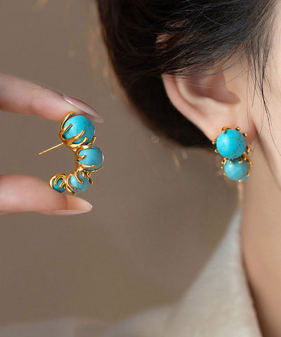 Original Design Gold Copper Turquoise Beading Hoop Earrings Original Design Gold Copper Turquoise Beading Hoop Earrings