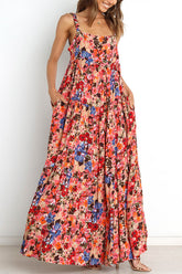 Einzigartig schönes Maxikleid in A-Linie mit Blumenmuster, Taschen und Stufen