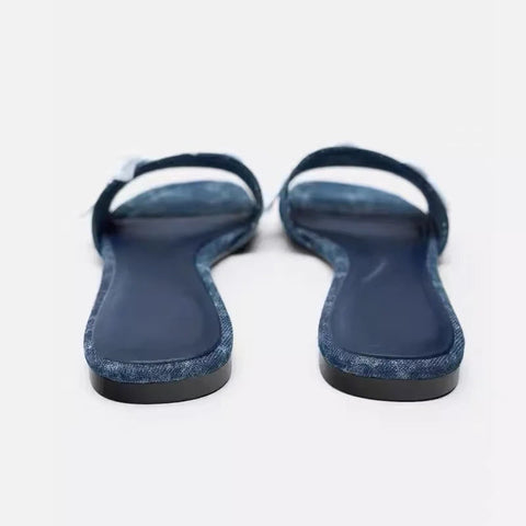 Zapatillas de playa de verano con punta abierta para mujer, zapatos planos con nudo de mariposa a la moda para exteriores, estilo retro  Zapatillas de playa de verano con punta abierta para mujer, zapatos planos con nudo de mariposa a la moda para exteriores, estilo retro