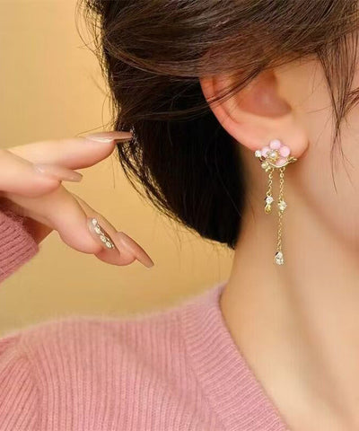 Original Design Gold Copper Alloy Zircon Pearl Resin Asymmetrical Floral Drop Earrings Original Design Gold Copper Alloy Zircon Pearl Resin Asymmetrical Floral Drop Earrings