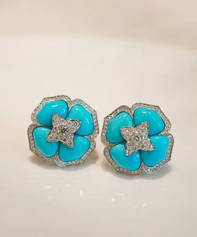 Pendientes de plata de ley azul con circonitas y turquesa  Pendientes de plata de ley azul con circonitas y turquesa