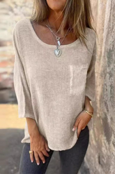 Lässiges, einfarbiges T-Shirt mit O-Ausschnitt und Tasche (4 Farben)