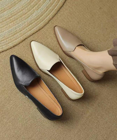 Elegant Splicing Chunky Shoes Khaki Sheepskin Pointed Toe Elegant Splicing Chunky Shoes Khaki Sheepskin Pointed Toe