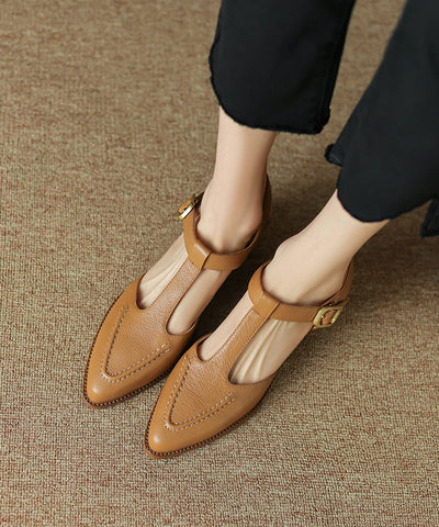 Brown Chunky Sheepskin Simple Splicing Sandals Hollow Out Pointed Toe Brown Chunky Sheepskin Simple Splicing Sandals Hollow Out Pointed Toe