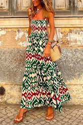 Meridress – Bohemia – Gestuftes Maxi-Camisole-Ferienkleid mit gesmoktem Rüschen