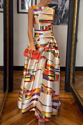 Meridress – Ärmelloses Maxi-Swing-Kleid mit offenem Rücken und Print