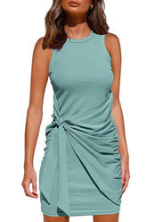 Meridress Crewneck Knot Front Ruched Sleeveless Dress