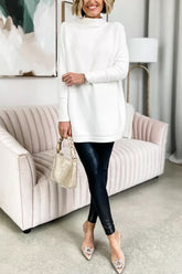 Oversize-Pullover aus Rippstrick mit Stehkragen, überschnittenen Schultern