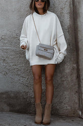 Meridress Lässiger Pullover aus Rippstrick mit Rundhalsausschnitt und seitlichem Schlitz