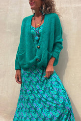 Meridress Einfarbige Strickjacke mit Knopfleiste und Taschen