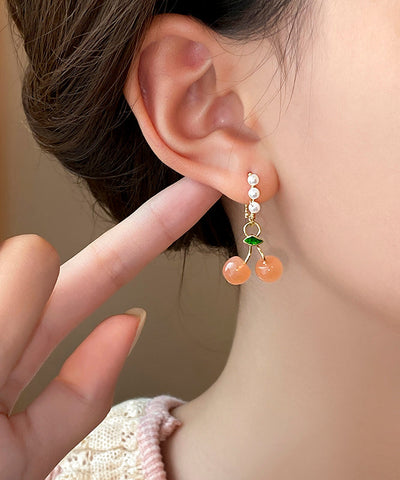 Novelty Orange Copper Alloy Cherry Pearl Hoop Earrings Novelty Orange Copper Alloy Cherry Pearl Hoop Earrings
