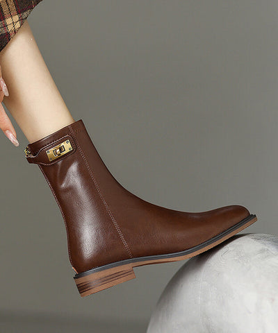 Comfy Splicing Chunky Boots Black Cowhide Leather Comfy Splicing Chunky Boots Black Cowhide Leather