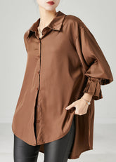 Braune Oversize-Chiffonbluse mit niedrigem und hohem Design