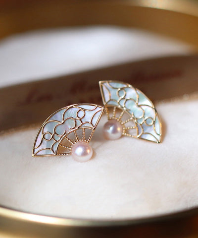 Pendientes retro de concha en forma de abanico con dorado dorado y cobre naranja  Pendientes retro de concha en forma de abanico con dorado dorado y cobre naranja