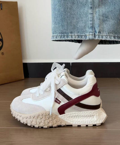 Lässige rote Kunstleder Plattform flache Füße Schuhe Spleißen Schnüren  Lässige rote Kunstleder Plattform flache Füße Schuhe Spleißen Schnüren