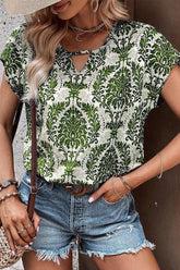 Camisetas casuales vintage con cuello en V y estampado floral