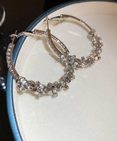 Oversize Silk Sterling Silver Alloy Zircon Sequins Hoop Earrings Oversize Silk Sterling Silver Alloy Zircon Sequins Hoop Earrings
