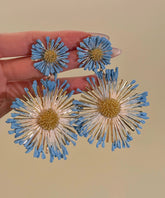Casual Blue Alloy Sunflower Drop Earrings