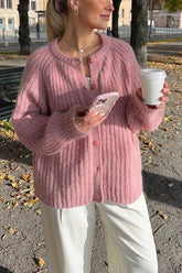 Lockerer, einfarbiger, langärmliger Strickjackenpullover