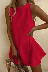 Vestido de lino y algodón sin mangas con cuello redondo de Meridress