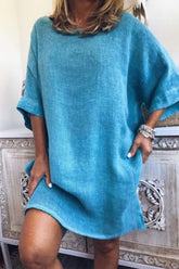 Vestido Meridress de lino y algodón con abertura lateral y media manga