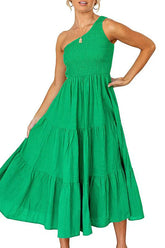 Vestido Meridress de un solo hombro, sin mangas, con volantes fruncidos