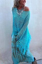 Meridress Stylish Hollow Out Tassel Poncho Sweater(in 2 Colors)