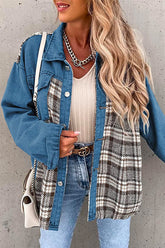 Meridress Button Down Long Sleeve Splice Plaid Jacket
