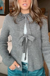 Meridress Crewneck Bow Knot Ribbed Knit Sweater