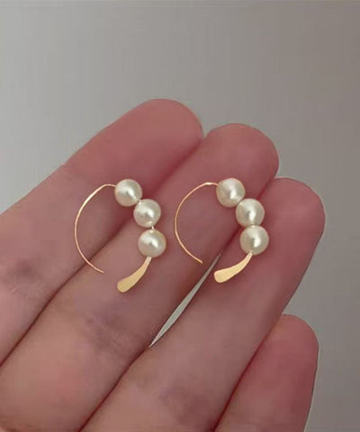 Pendientes de aro con perlas doradas de plata de ley de moda  Pendientes de aro con perlas doradas de plata de ley de moda