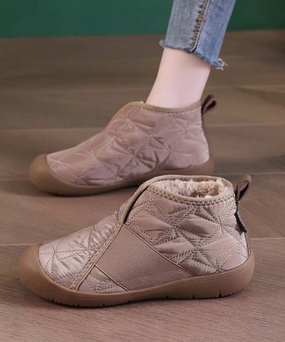 Khaki Splicing Fuzzy Wool Lined Flat Shoes For Women Khaki Splicing Fuzzy Wool Lined Flat Shoes For Women
