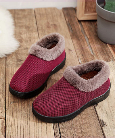 Comfortable Flat Feet Shoes Red Cotton Fabric Fuzzy Wool Lined Comfortable Flat Feet Shoes Red Cotton Fabric Fuzzy Wool Lined