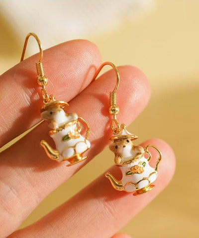 Original White Sterling Silver Overgild Teacup Squirrel Drop Earrings Original White Sterling Silver Overgild Teacup Squirrel Drop Earrings